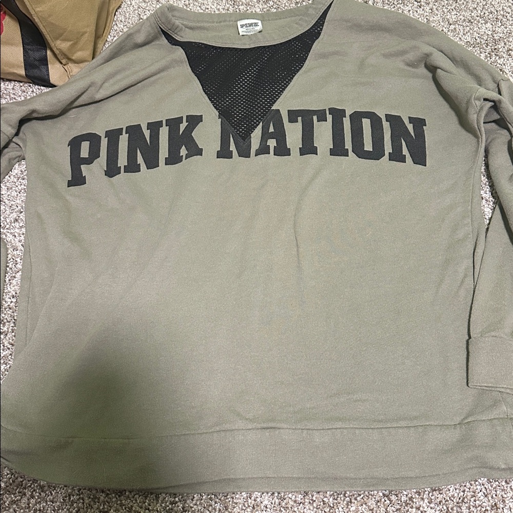PINK Victoria's Secret Olive Green Sweatshirt